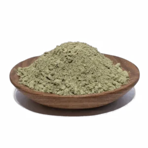 white herbal powder in a wooden bowl, often used in traditional remedies and natural wellness products