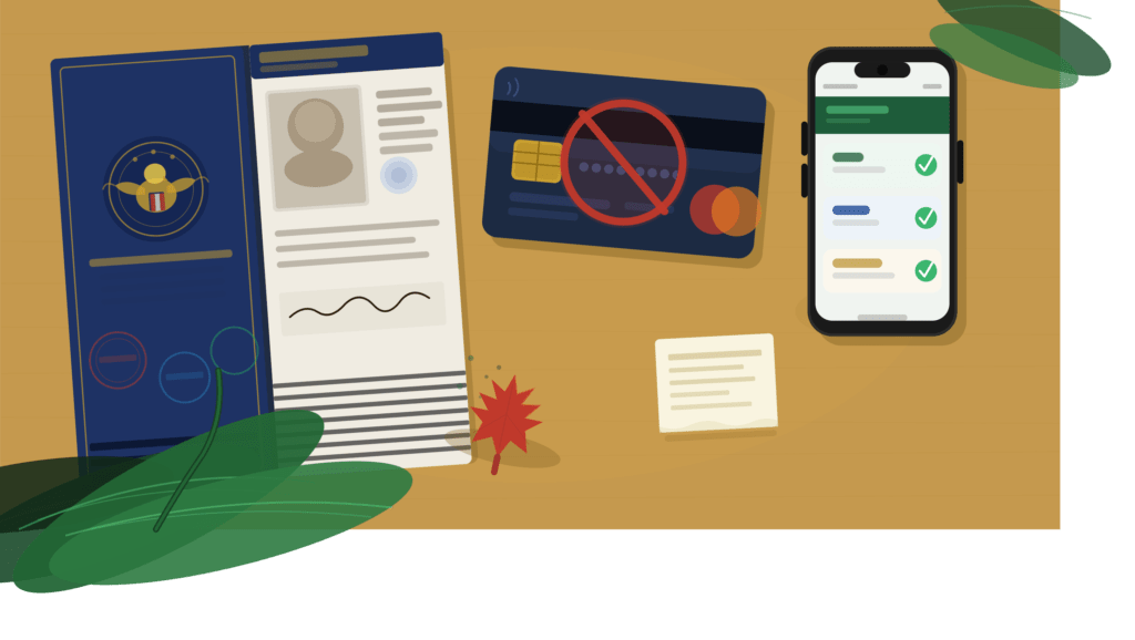 passport and credit card spread on table